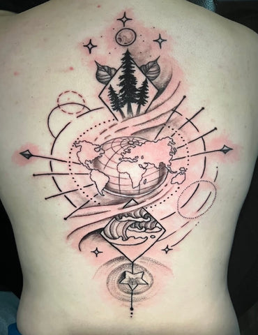 Custom Space Earth Geo Back Tattoo