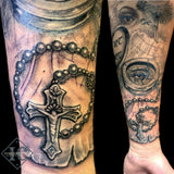 Eye Compass Bird Old Map Rosary Forearm Tattoo