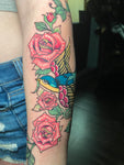 Traditional sparrow and rose breast cancer vine full color